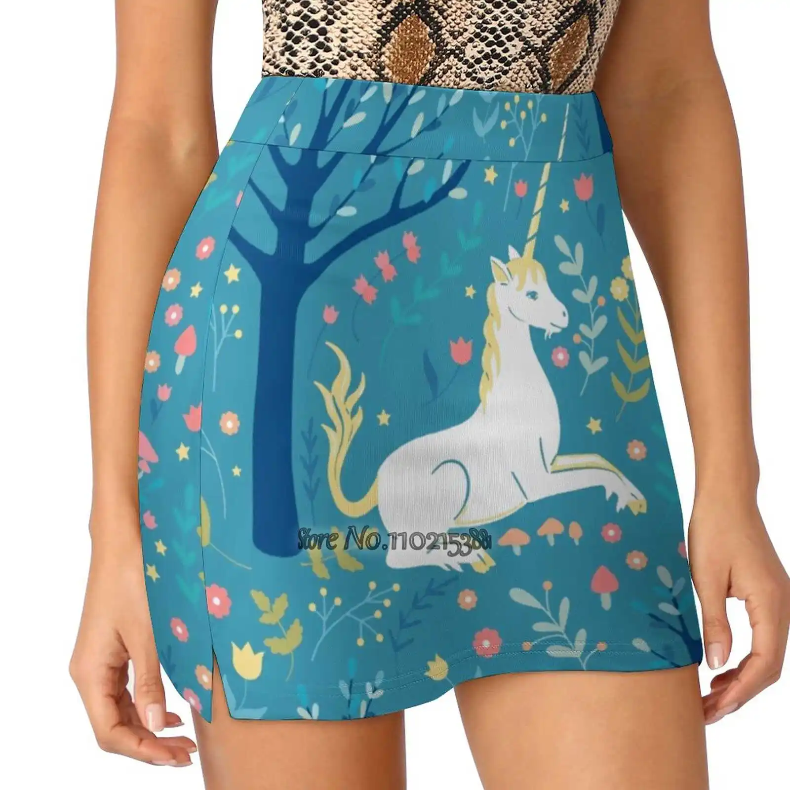 Teal Unicorn Garden S-4Xl Tennis Skirts Golf Fitness Athletic Shorts Skirt With Phone Pocket Animal Beautiful Cartoon Children