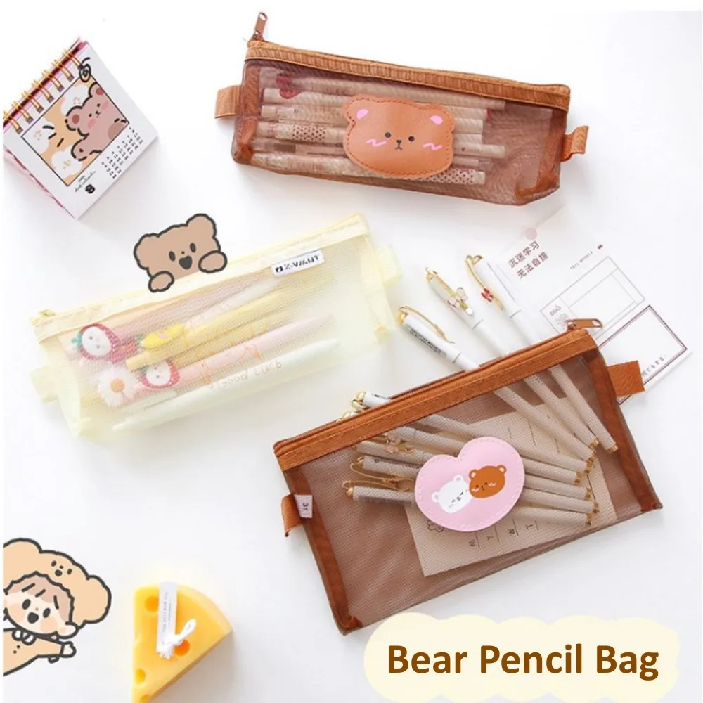 Cute Carton Bear Pencil Case Pencil Bag Office Pen Pouch Student Stationery Box School Supplies Women Girls Cosmetic Storage Bag