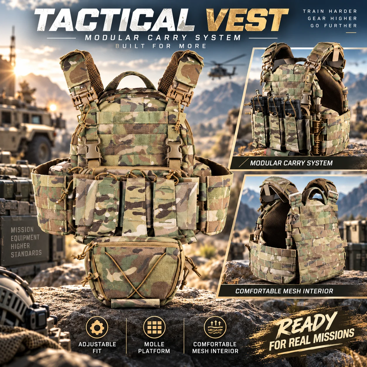 ARC Tactical Vest Plate Carrier Quick Release Buckle Triple Mag Pouch MOLLE Front Panel Vest Adjustable Cummerbund Vest for Trai