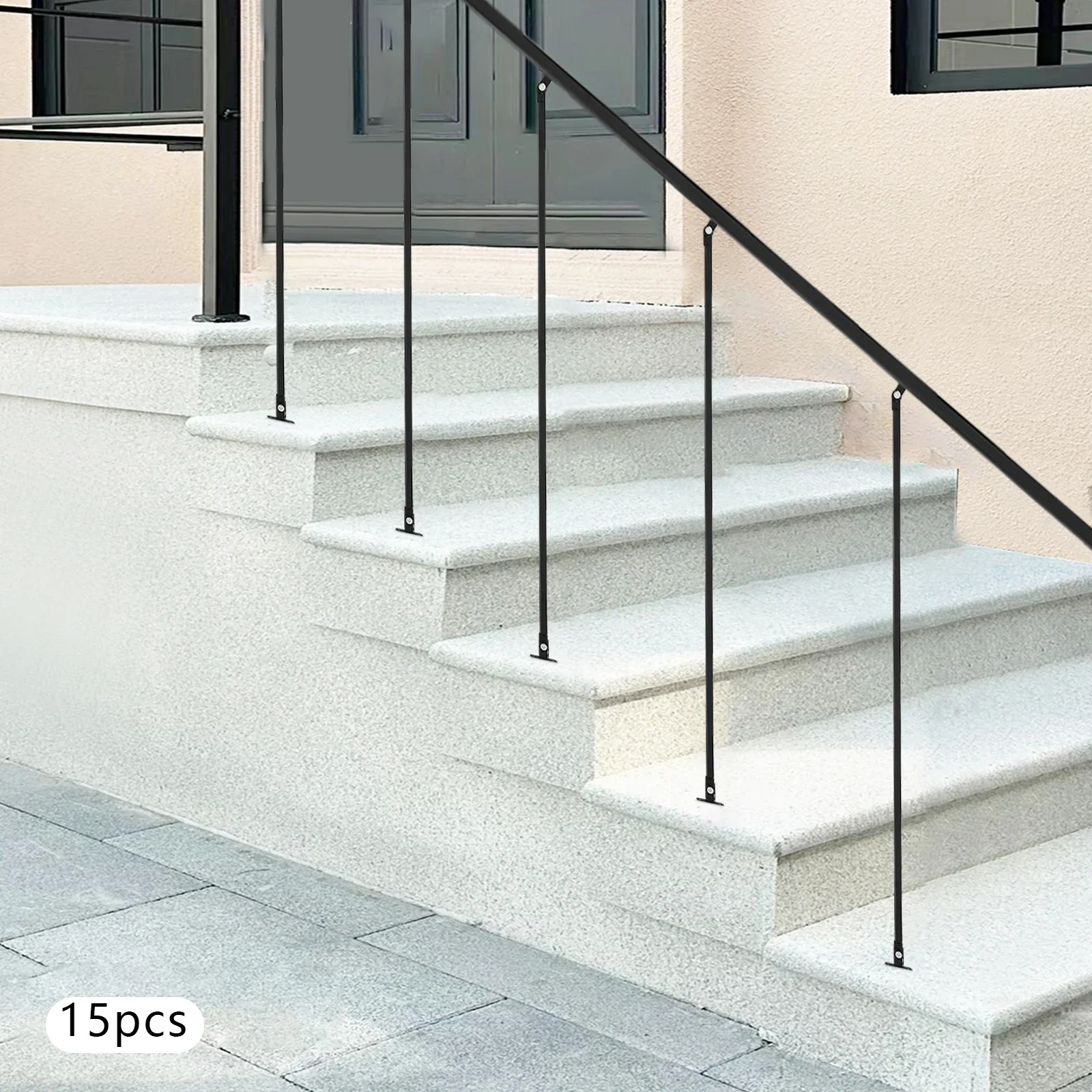 15個の黒い錬鉄製手すり子（ベース付き） |   室内階段の手すり交換部品 |   簡単なDIYで階段をアップグレード