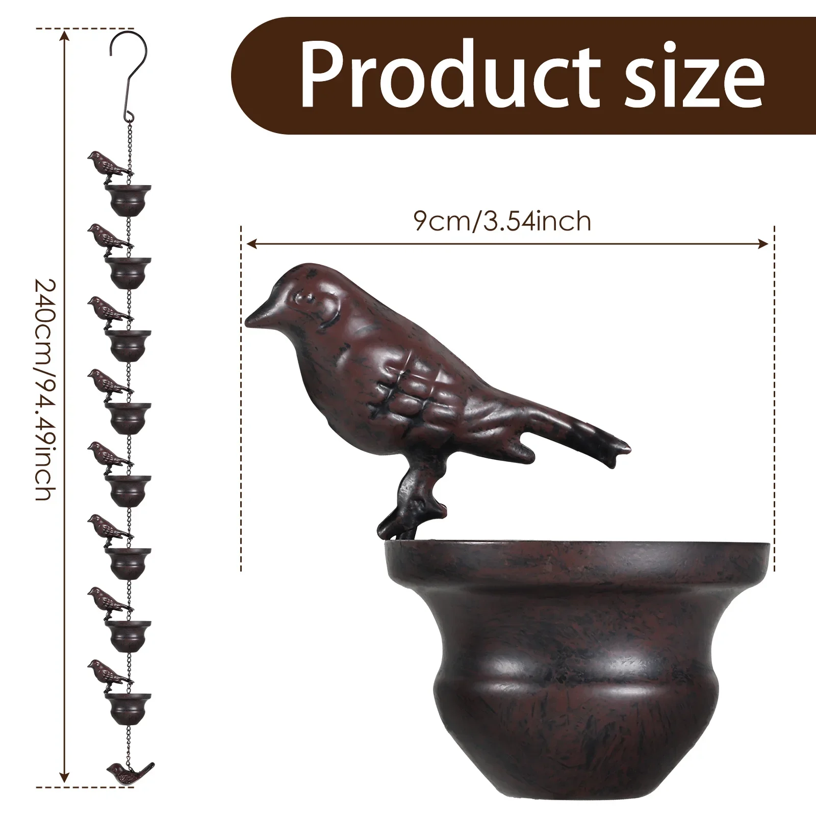 Creative Birds Iron Rain Chain – 7.87ft 6