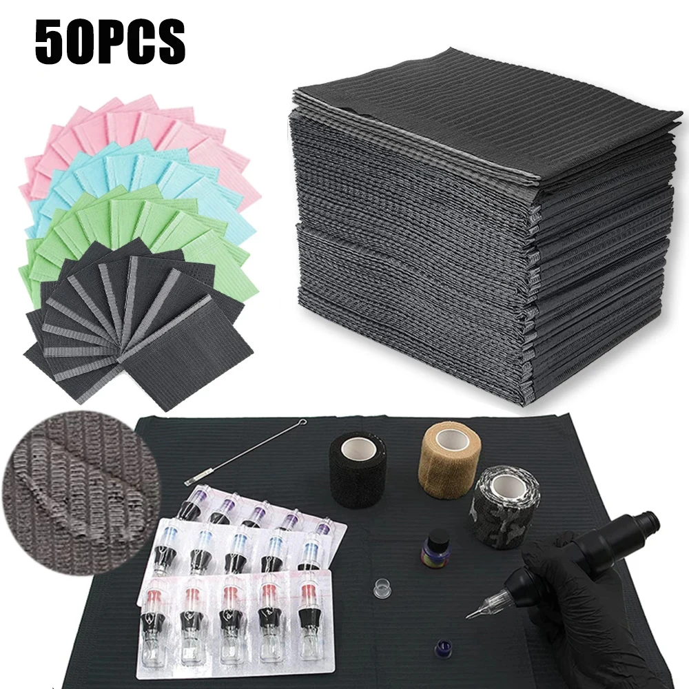 

50PCS Tattoo Clean Pad Tattoo Table Covers Clean Pad 8 Colors Disposable Waterproof Dental Napkins Tattoo Accessories Tattoo Bib