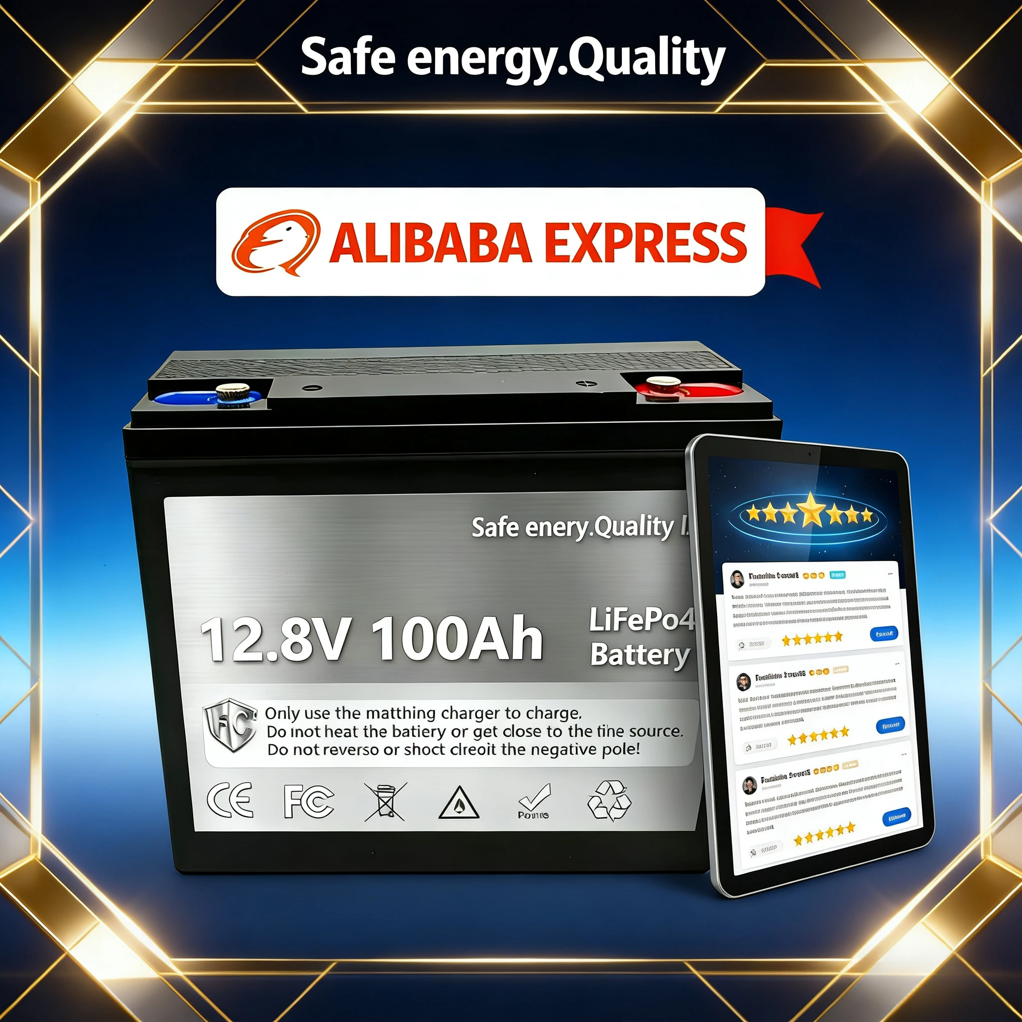 

12.8V 100Ah LiFePO4 Battery - 6000 Cycle 100A BMS,Compatibility Universal Home Solar System/Outdoor Camping Standby Battery