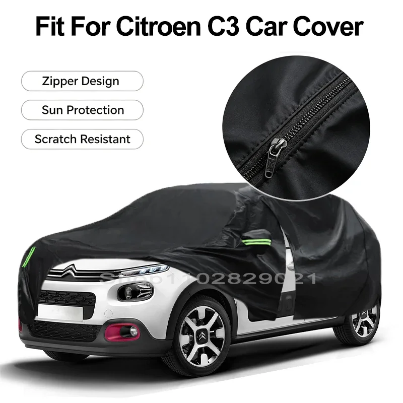 Zipper Door Waterproof Car Cover For Citroen C3 Windproof Dustproof UV Protection All Weather Auto Protector