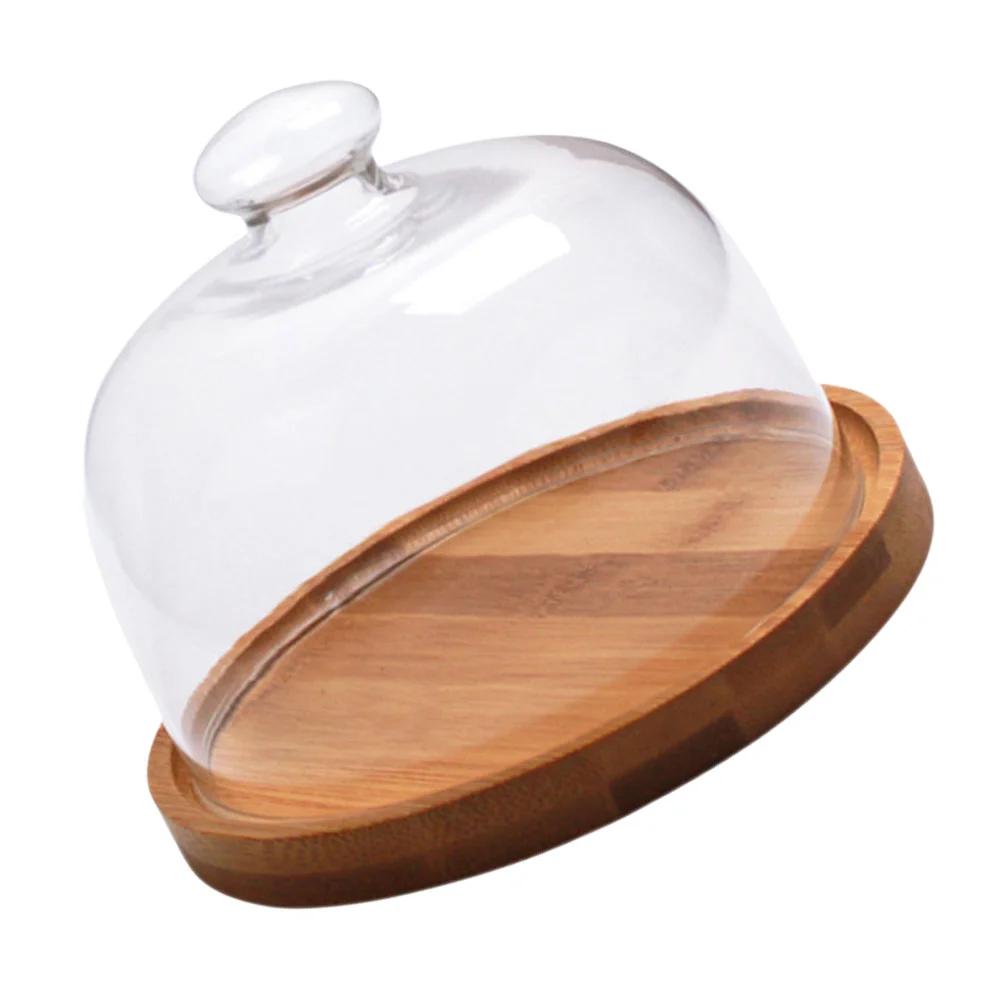 

Lids Wooden Cake Cover Decoration Food Plate Set Mini Foot Stand Light Brown Transparent Tray