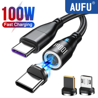 AUFU 100W Magnetic USB C Charging Cable For iPhone Macbook PC Samsung 5A Fast Charge USB C To Type C Micro Magnet Charger Wire