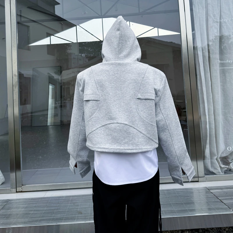 2025 Autumn New Contrast Color Hooded Jackets Men Faux Two-Piece Design Trendy Tops Male Handsome Long Sleeve Fashion Chic Coats