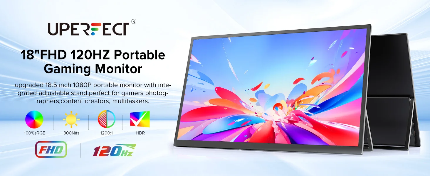 Uperfect 18.5 "tragbarer Monitor ips ps5 xbox 1080p 120hz Gaming IP-Display für Laptop Dual USB C HDMI Computer verlängern Bildschirm – Detail 1