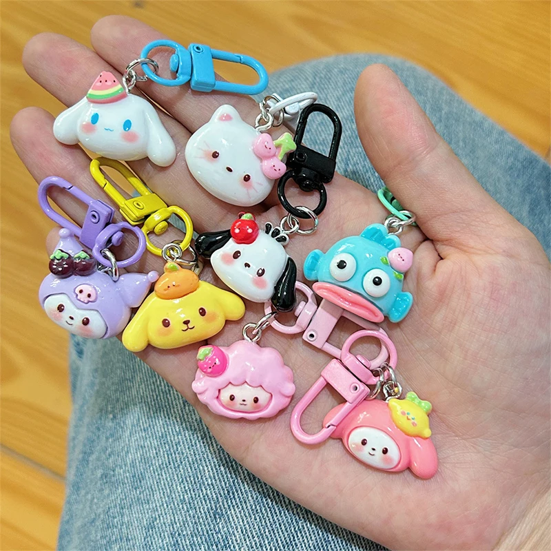 Sanrio Keychain Kawaii Resin Hello Kitty Star Pendant Keyring Cute Five Pointed Star Kitty Children Toys Car Pendant Keychains