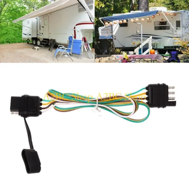 A2BC Quick Install Waterproof 4 Way Trailer Socket Adapter Strong ABS Housing Strong 4 Poles Trailer Extension Cable 81cm