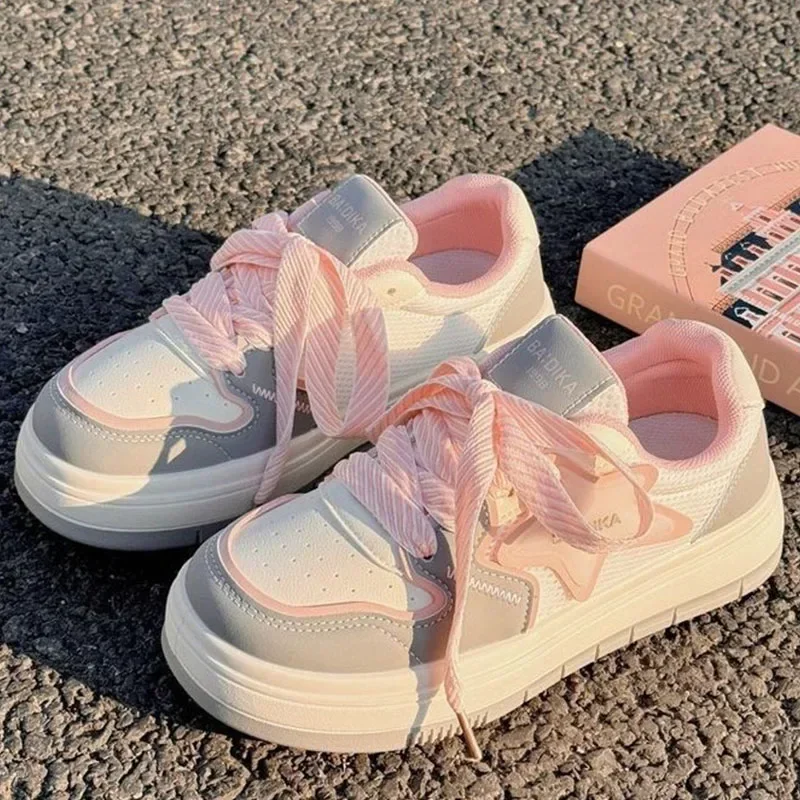 SyfIyno New Beige Cute Girls Students Casual Chunky Shoes Women White Sneakers Tennis Female Platform Skateboard Shoes Low Top