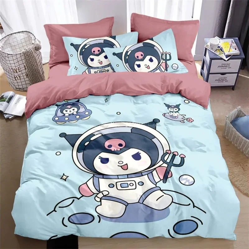 

Пододеяльник Cinnamoroll с аниме Kuromi, пододеяльник, наволочка, комплект постельного белья, двойной, двойной, полный, Королевский, король, детское постельное белье