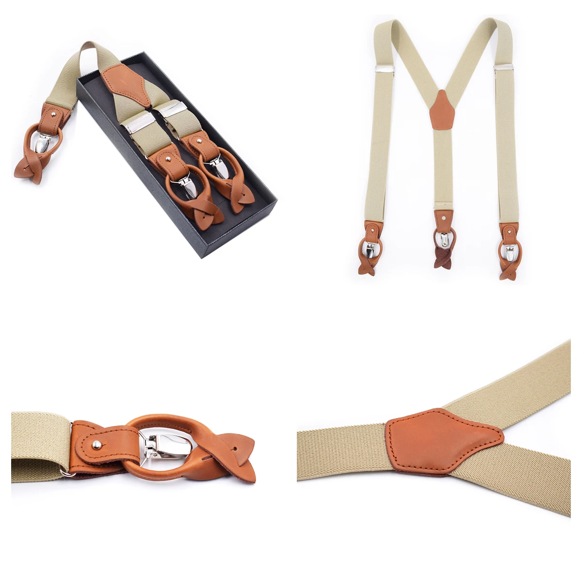 3.5CM Men's Leisure Dual Use Suspender Buttoned Braces Suspender for Men 3 Clips Adjustable Length Box Packing B0802