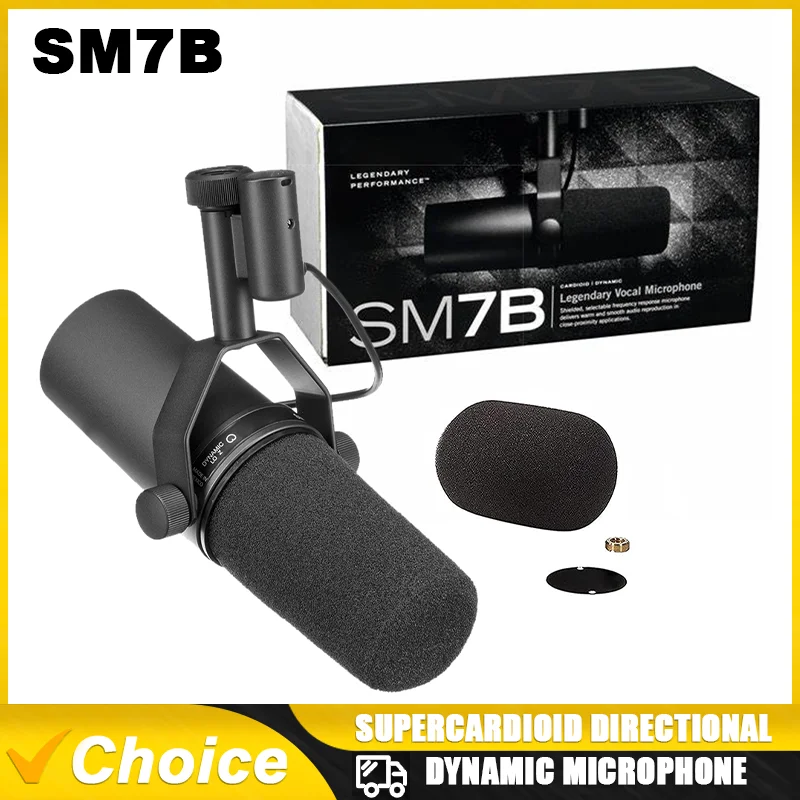 SM7B Professional Cardioid Dynamic Microphone Sm7b Selectable Frequency Response Mic for Live Recording Podcasting Brocasting