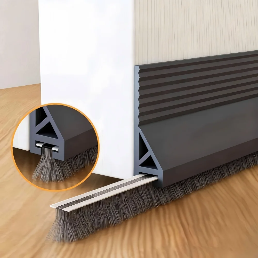 1PC Door Sweeps Screen Door Bottom Sweep with Brush | Adhesive Under Door Sweep for Exterior Interior, Door Gap Filler Bottom