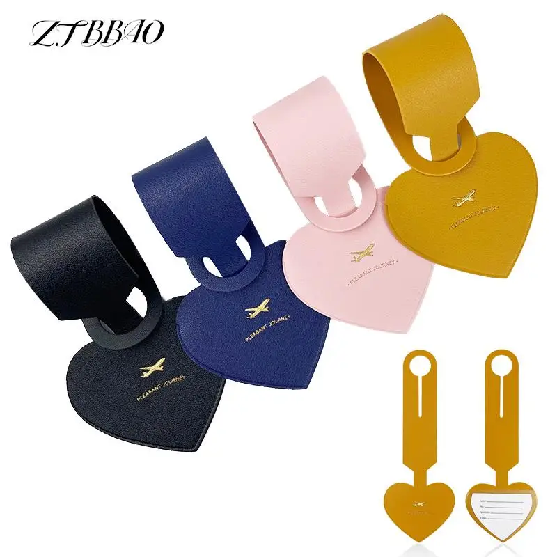 

Travel Simple Heart Shape Leather Luggage Tag Suitcase ID Address Holder Baggage Tags Boarding Bag Portable Label