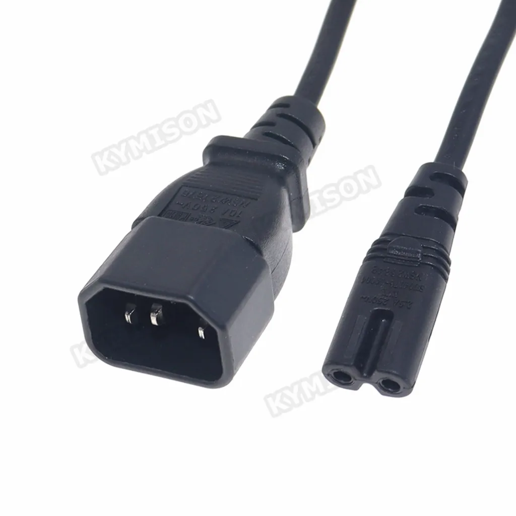 IEC 3-Pin Kettle C14 Male To C7 Female Converter Adapter Cable For PDU UPS 0.3m~1.8m