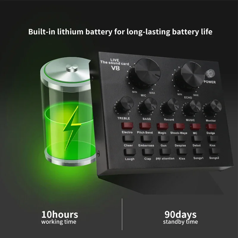 Carte son audio V8 avec microphone, casque USB externe, diffusion Web, diffusion en direct, chanteur à domicile, divertissement pour téléphone, ordinateur, TV