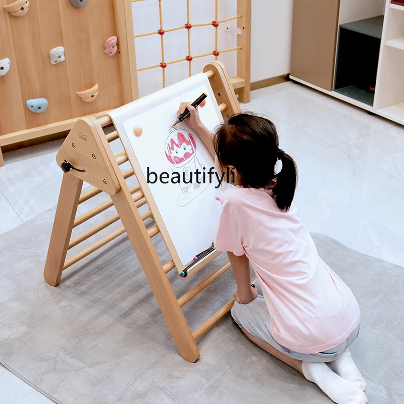 Children's double-sided small blackboard household dust-free wood magnetic painting drawing board baby whiteboard graffiti