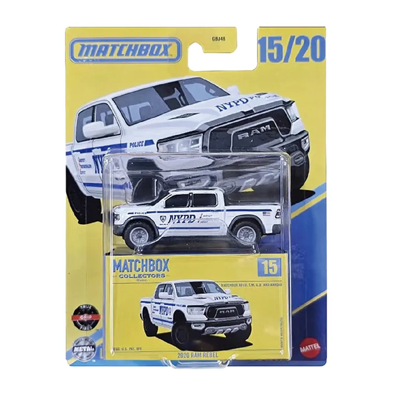 Original Mattel Matchbox 1/64 NYPD 2020 Ram Rebel USA Police Car Model Car Diecast 1:64 Miniature Car Toys Match Box GBJ48