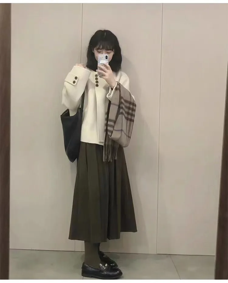 화이트 트위드 재킷 여성용 겨울 니트 플리스 캐주얼 여성스러운 장식 실루엣 슬림핏 프로페셔널 여성스러운 스타일리시