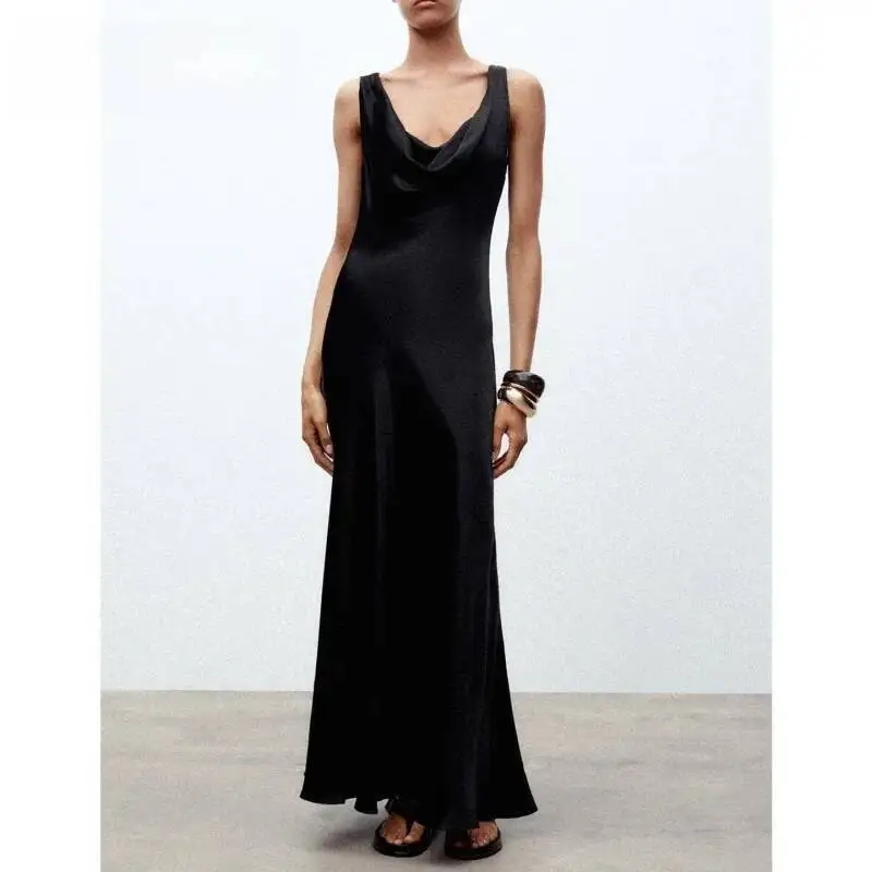 

Summer New Arrival Women's Dr Silk Satin Texture V-Ne A-Line Asymmetrical Hemline Gown High Waist Polyester Fiber