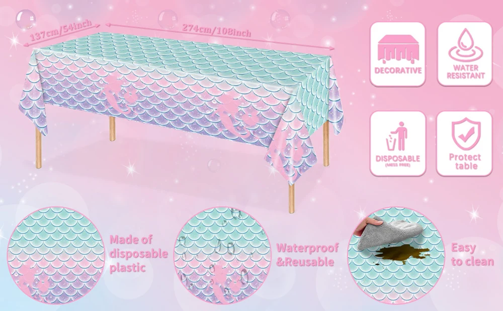 Meerjungfrau Party Rosa Lila Geschirr Set Teller Tassen Tischdecke Servietten Banner Mädchen Geburtstag Party Dekore Baby Dusche Liefert – Detail 5