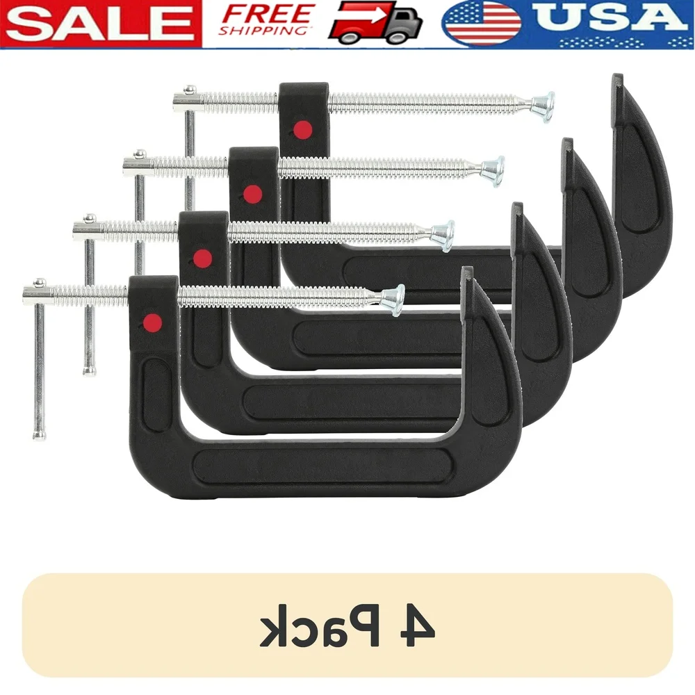 

6 Inch Quick Release C Clamp 4 Pack Durable Cast Iron Clamps Adjustable Jaw Workshop Tools Heavy Duty Rust Resistant