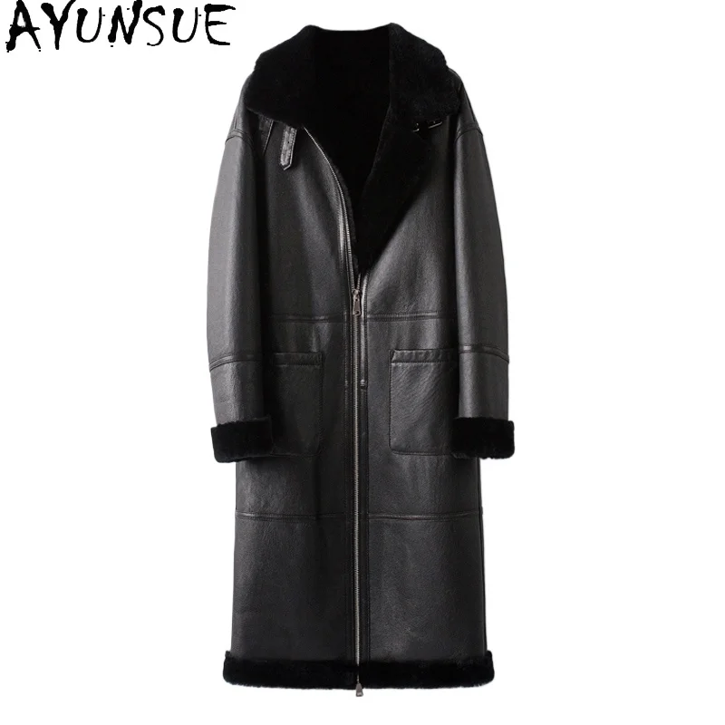 AYUNSUE Real Merino Wool Fur Coat Women Clothing Winter Long Genuine Leather Jacket Natural Sheepskin Fur Jackets 2024 шуба