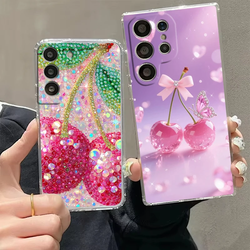 Sparkling Cherry Transparent Cover for Samsung Galaxy S26 S25 S24 S23 S22 S21 S20 FE Ultra S25Edge Plus 5G Phone Case Capas Bags