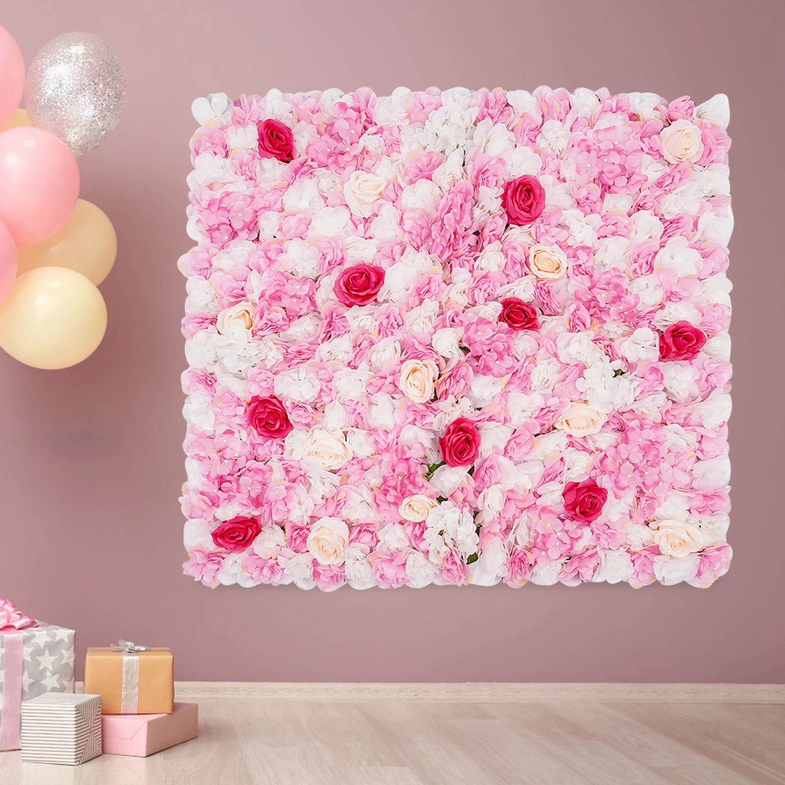 

Artificial Silk Flower Wall Panels 1x1m Deep Pink Light Pink Champagne White Four Corner Straps Indoor Outdoor Wedding Party Dec
