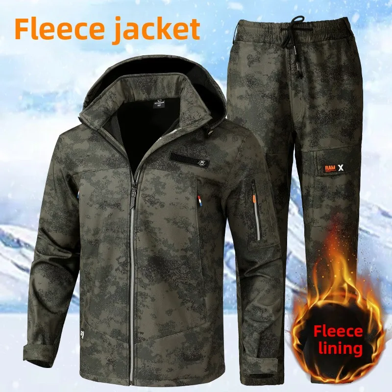 

Winter Jacket Suit Men's Fleece Thickened Windproof Waterproof Thermal Clothing Cycling Outdoor Mountaineering Clothing