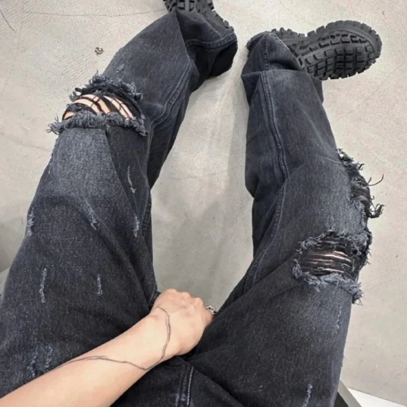 NIGO-Jean Droit Délavé à Vieux Trous pour Homme, Pantalon Rétro, Décontracté, Solide, Document At, Ngvp, # nigo6Oil, Quatre Saisons