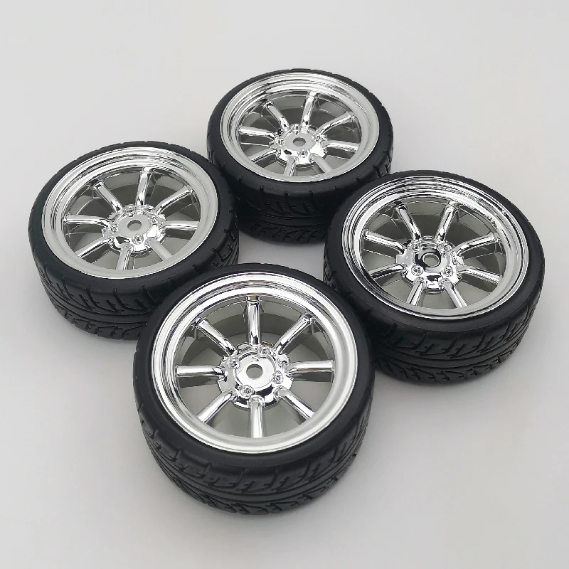 4pcs 3mm Offset 1/10 Scale Plastic Wheels Rims 12mm Nut with Hard Plastic Tires Tyres RC Car Drift On Road Touring Model Hobby