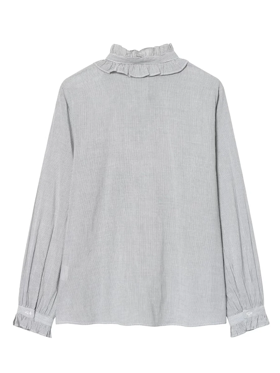 TWOTWINSTYLE قمصان مكتب أنيقة مخططة للنساء تكدرت طوق التعادل التفاصيل طويلة الأكمام تكدرت الكفة ضئيلة قميص الإناث الربيع