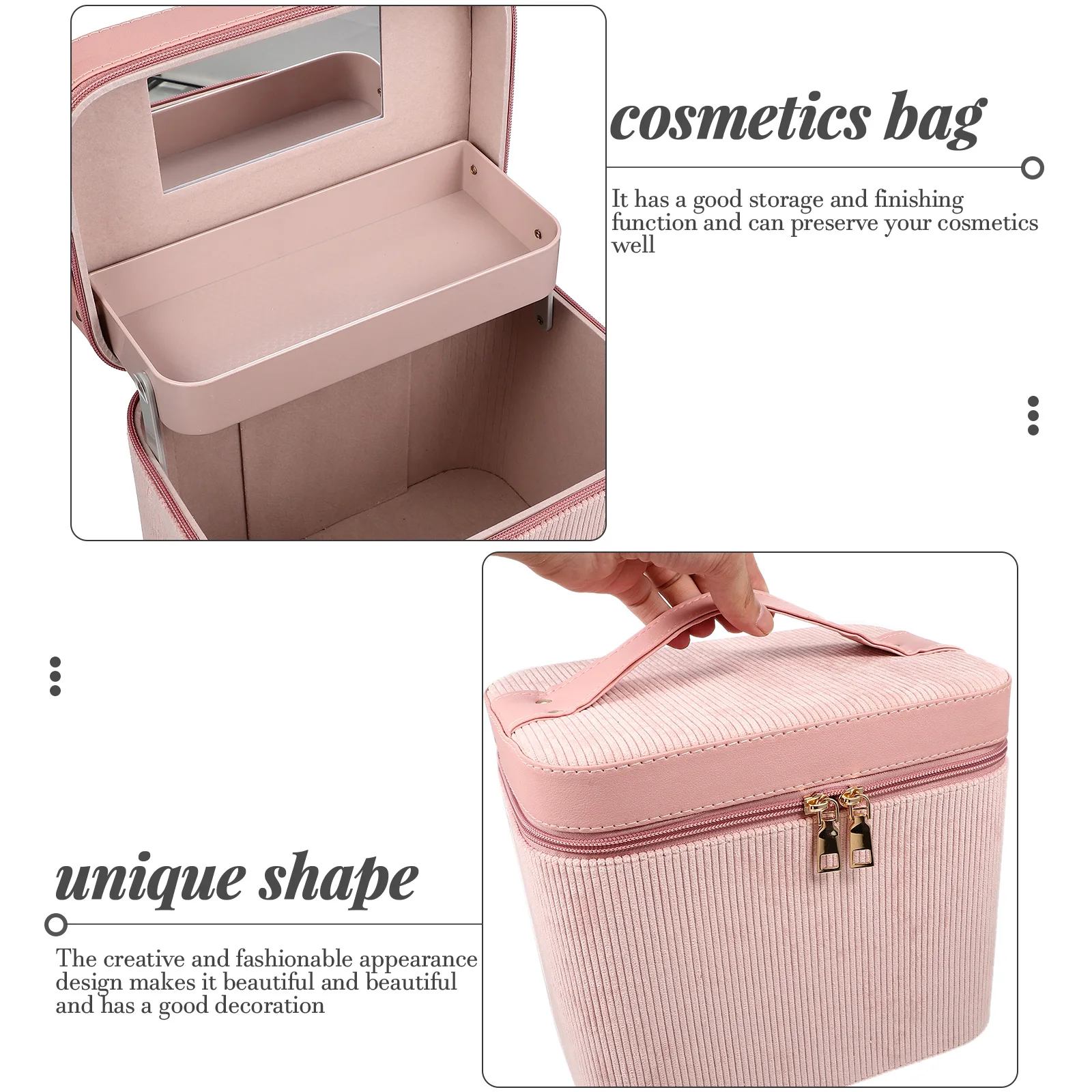 

Large Capacity Corduroy Case Toiletry Bag Travel Mirror Makeup Box ganizer Storage Beauty Kit Women Accessories