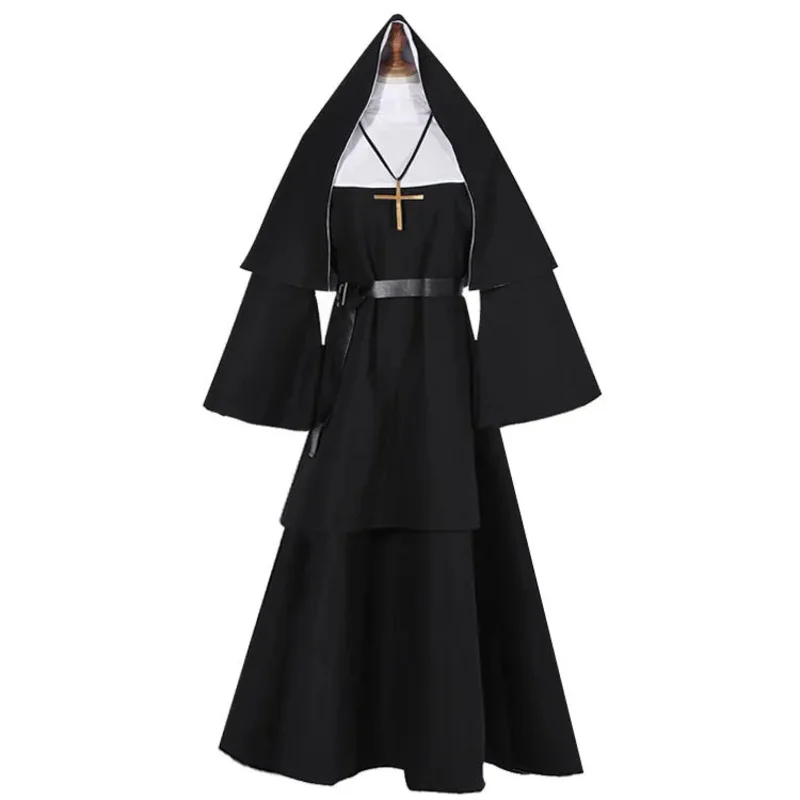 The Nun Cosplay Costume Women Men Halloween Long Robes The Conjuring Black Outfit Masks Horror Ghost Cosplay Costume