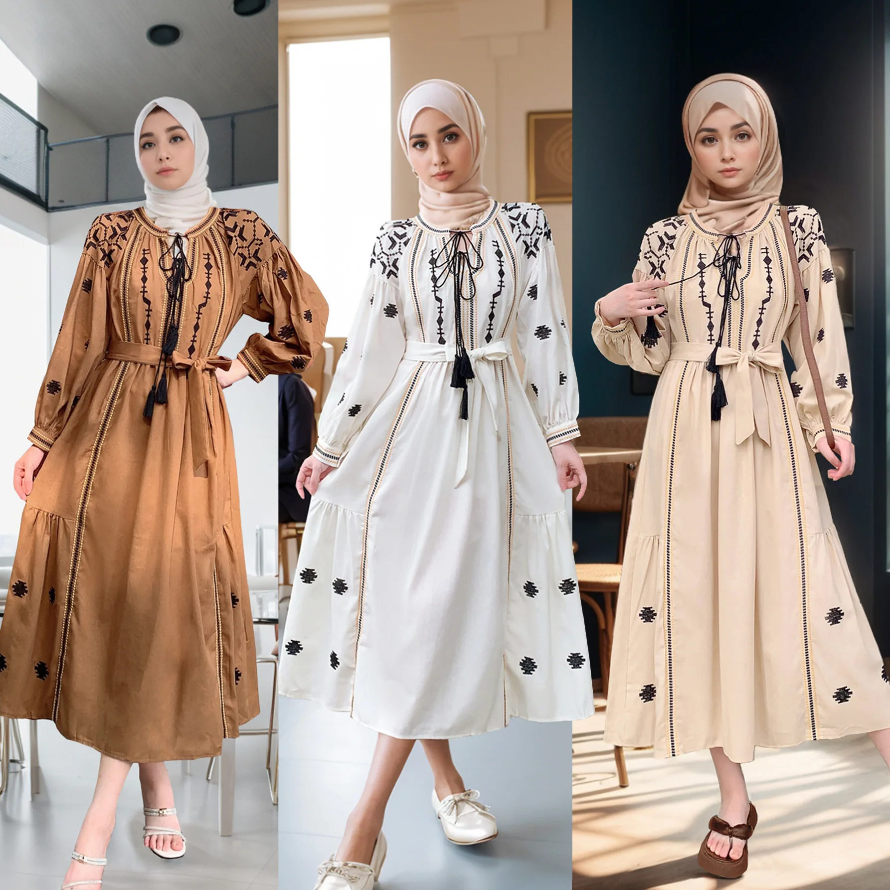 Ukraine Dubai Embroidered Abayas for Women Muslim Maxi Dress Turkey Kaftan Ramadan Islam Clothing Eid Djellaba Caftan Vestidos