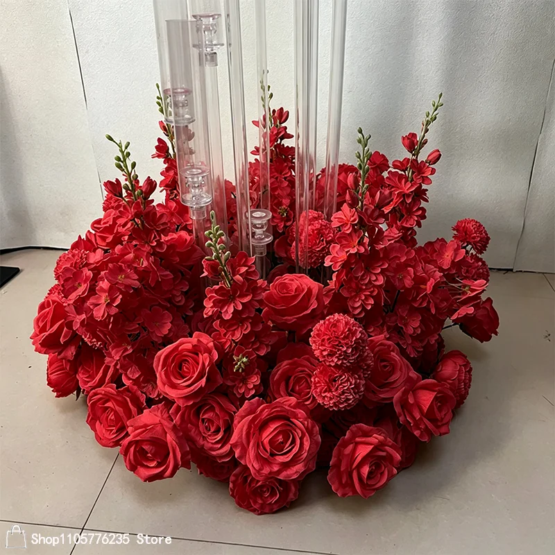 Rote Rose Delphinium Künstliche Blume Hochzeitstisch-Mittelstück Kranz Blumenarrangement Bankett Hotel Dekoration 30/40/50/60/70CM – Detail 4