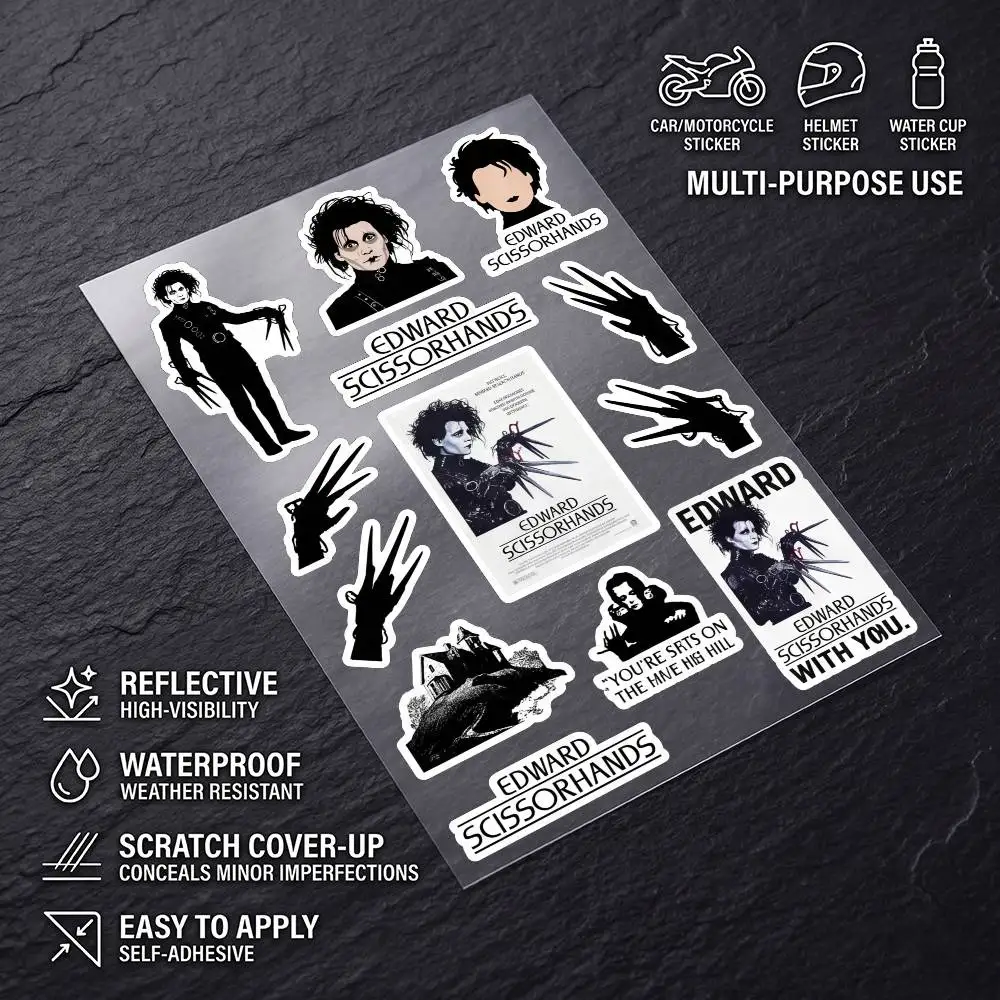 E-EdwardScissorhands-s Universal Multi-Purpose Reflective Stickers Scratch Conceal Auto Bike Helmet Mug Fridge Decoration