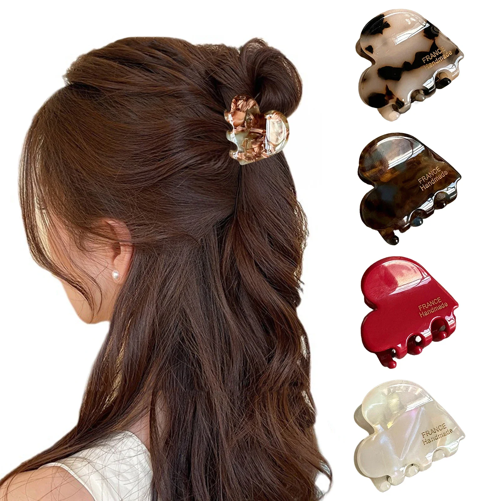 4/6 Pcs Acetate Heart Claw Clip Creative Elegant Half-Up Hair Accessory for Women Delicate Design