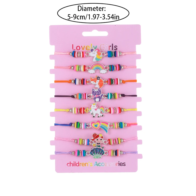 8Pcs/set Unicorn Rainbow Cat Adjustable Cord Rope Best Friend BFF Bracelets for Women Girls Besties Jewelry Friendship Gifts