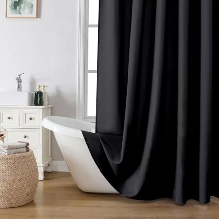 

OVZME Zora Solid Black Shower Curtain for Bathroom Fabric Shower Curtain- Soft Cloth and Hotel Spa Quality Water Repellent Mach