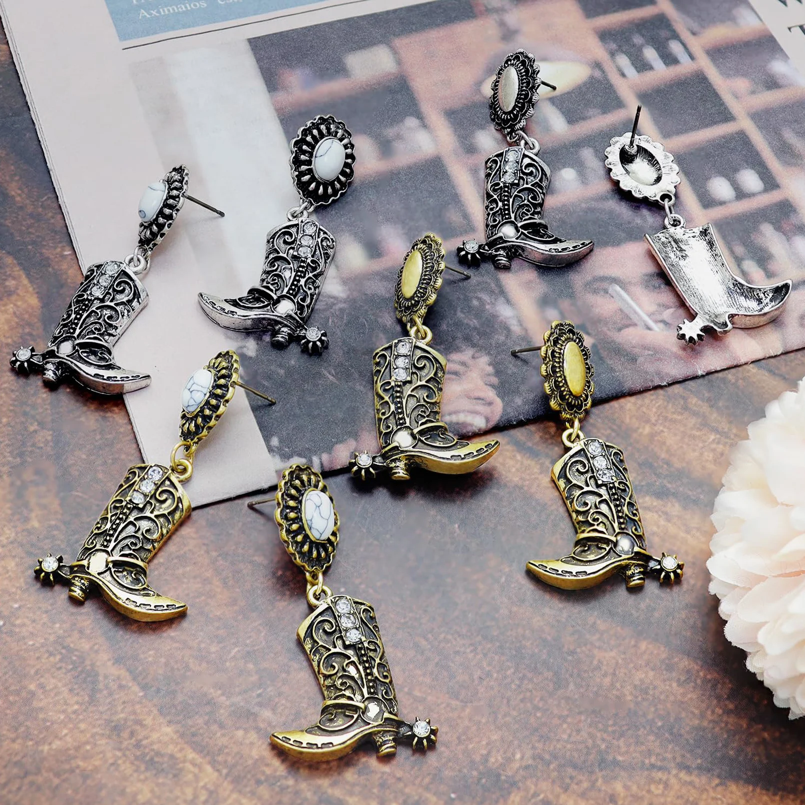 Women Vintage Western Cowgirl Concho Boots Earrings Trendy Texas Spur Cowboy Rodeo Studs Earring Creative Personality Jewelry
