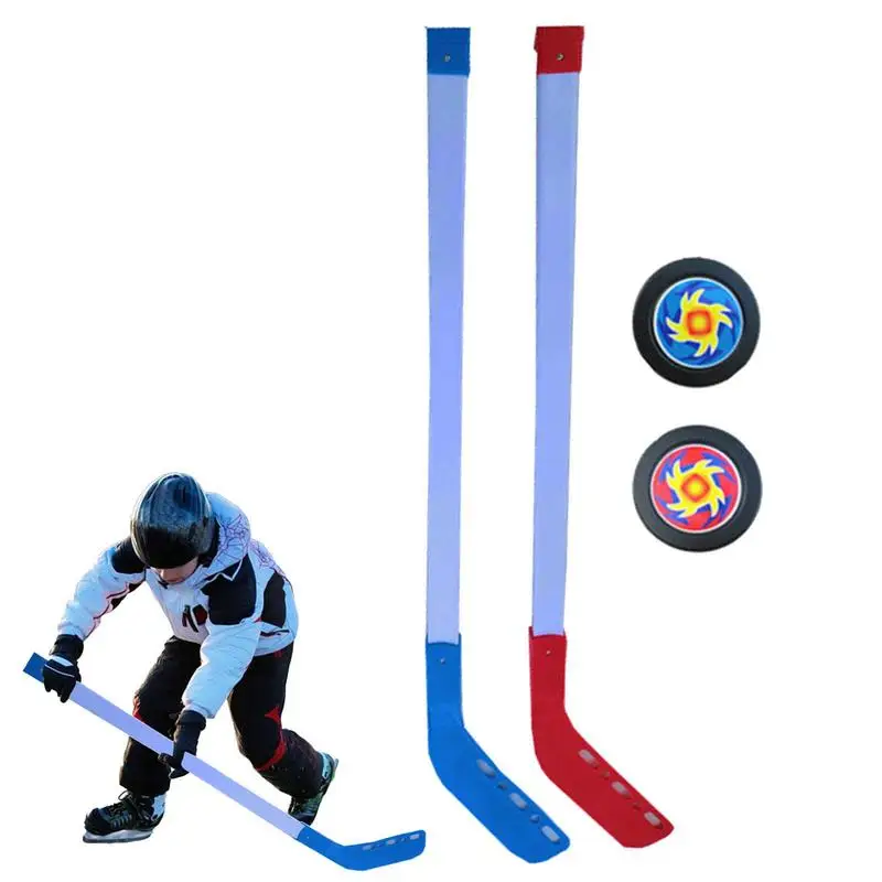 NUOVO 4 pezzi bambini bambini inverno hockey su ghiaccio bastone strumenti di allenamento ABS 2xSticks 2xBall sport invernali giocattolo adatto per 3-12 anni