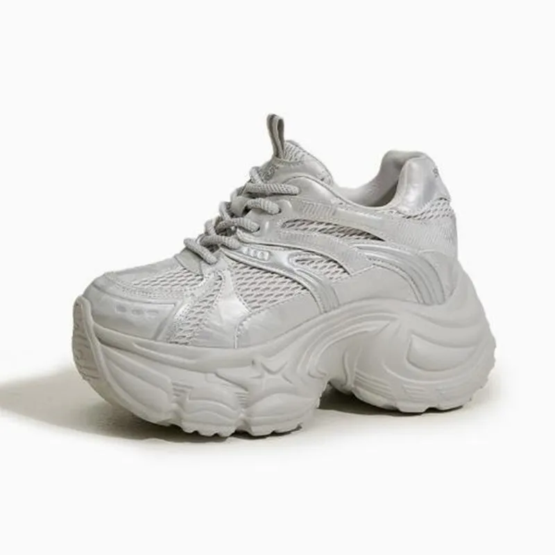 

Новые женские повседневные кроссовки на толстой подошве 9 см, увеличивающие рост, модные и универсальные, дышащие, с сетчатым верхом