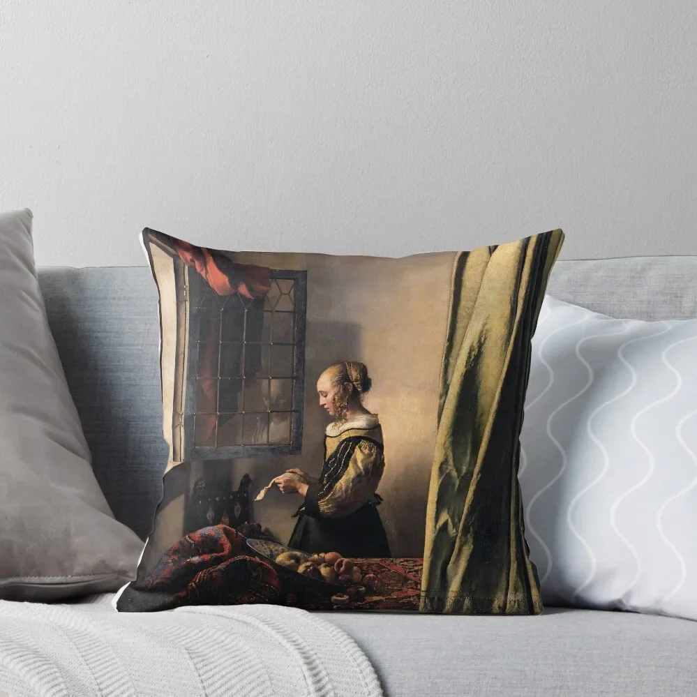 Girl Reading a Letter by an Open Window, by Jan Vermeer Throw Pillow Decorative Sofa Cushion Elastic Cover For Sofa