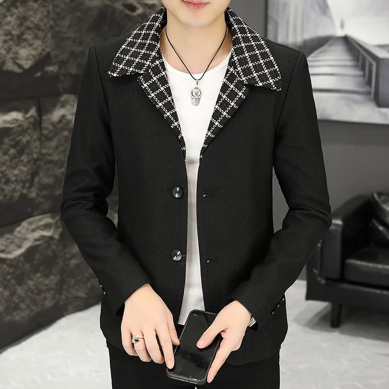 175 Double button suit jacket men\'s small suit trendy Korean style slim plaid suit