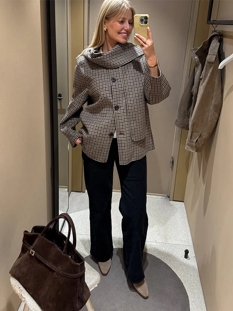 معطف نسائي صوف شبكي غير رسمي وشاح أنيق بياقة وأكمام طويلة معاطف نسائية واحدة الصدر موضة شتاء وربيع ملابس خارجية أنيقة للسيدات