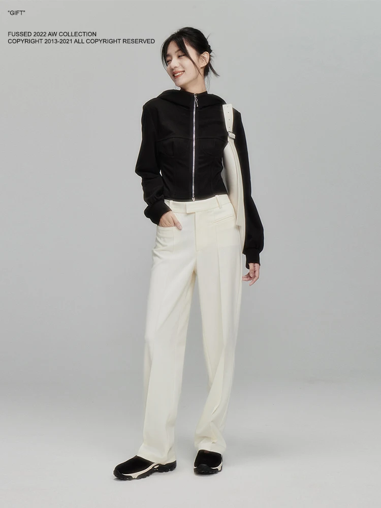 

Fussed 22AW White Trousers Slim Straight Commute Suit Pants Women's Casual Faion l Waist Other Material 00%